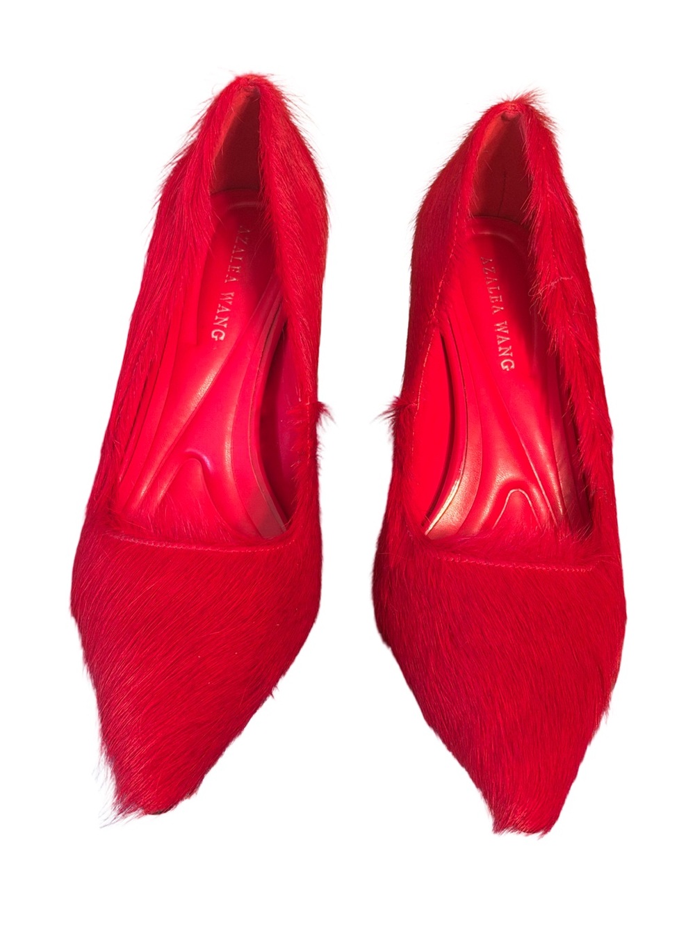 Azalea Wang NWT Stunning Red Dyed Cow Fur Pointed Toe Stiletto Pumps (SH411) - Picture 6 of 11